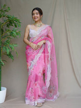 Handwork Best New Arrivals Organza Pink Saree